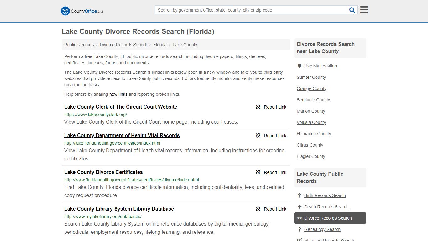 Lake County Divorce Records Search (Florida) - County Office